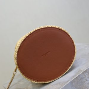 Gaby Bucket 17cm Brown Beige Raffia Leather GHW