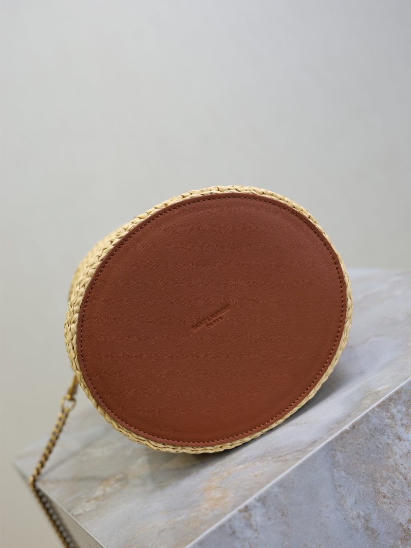 Gaby Bucket 17cm Brown Beige Raffia Leather GHW