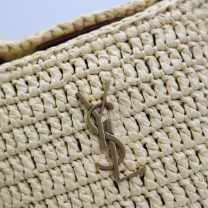 Gaby Bucket 17cm Brown Beige Raffia Leather GHW
