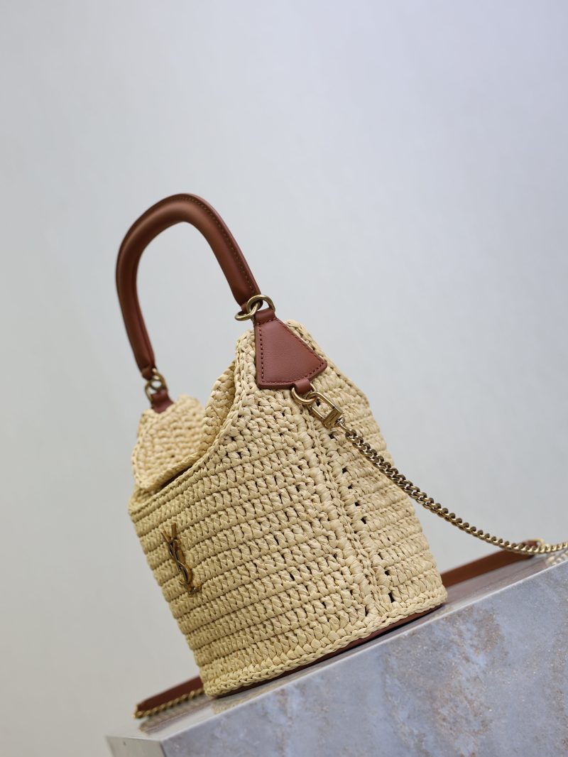 Gaby Bucket 17cm Brown Beige Raffia Leather GHW