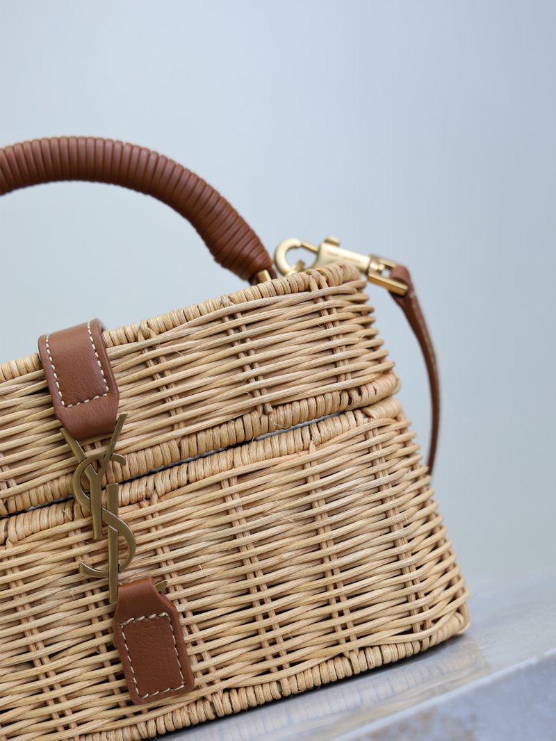 Gaby Vanity Bag Beige Brown Raffia Leather