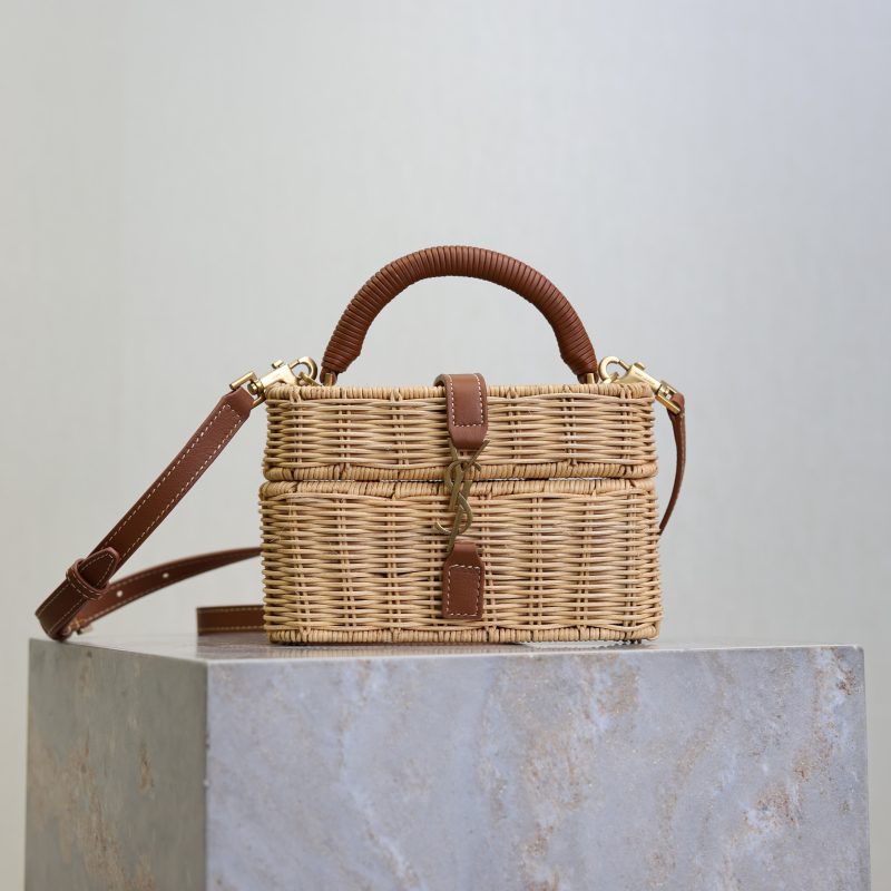 Gaby Vanity Bag Beige Brown Raffia Leather