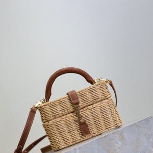 Gaby Vanity Bag Beige Brown Raffia Leather