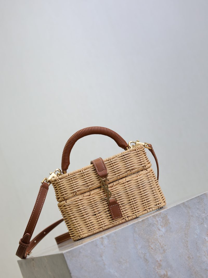 Gaby Vanity Bag Beige Brown Raffia Leather