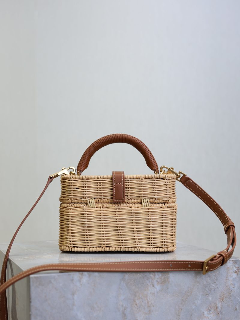 Gaby Vanity Bag Beige Brown Raffia Leather