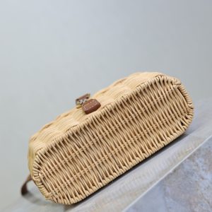 Gaby Vanity Bag Beige Brown Raffia Leather