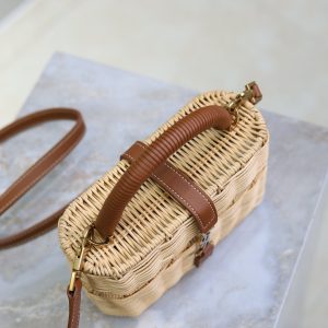 Gaby Vanity Bag Beige Brown Raffia Leather