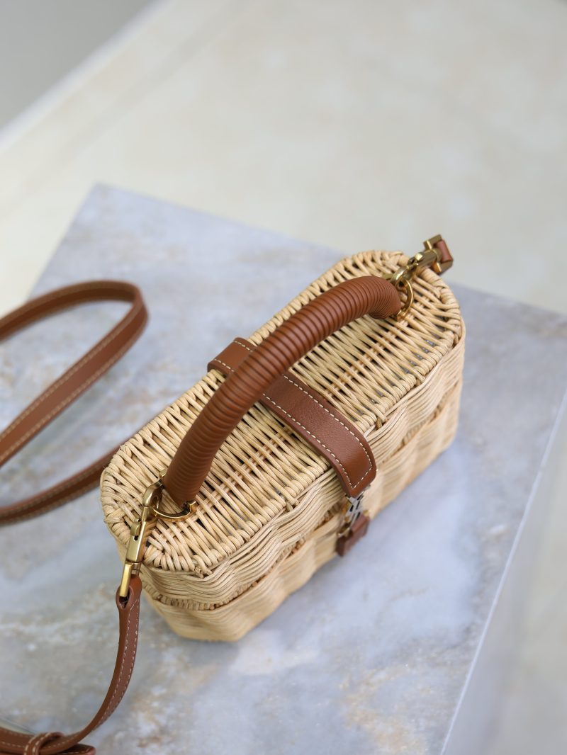 Gaby Vanity Bag Beige Brown Raffia Leather