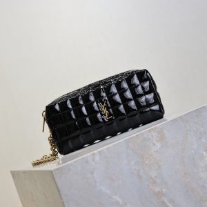 YSL Cassandre Matelassé Chain Clutch 18.5cm Black Patent Leather