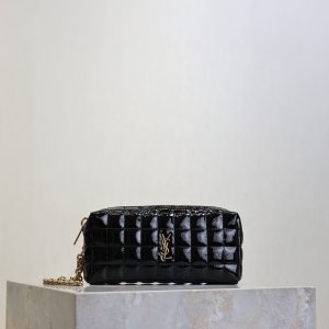 YSL Cassandre Matelassé Chain Clutch 18.5cm Black Patent Leather