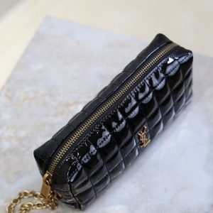 YSL Cassandre Matelassé Chain Clutch 18.5cm Black Patent Leather