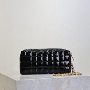 YSL Cassandre Matelassé Chain Clutch 18.5cm Black Patent Leather