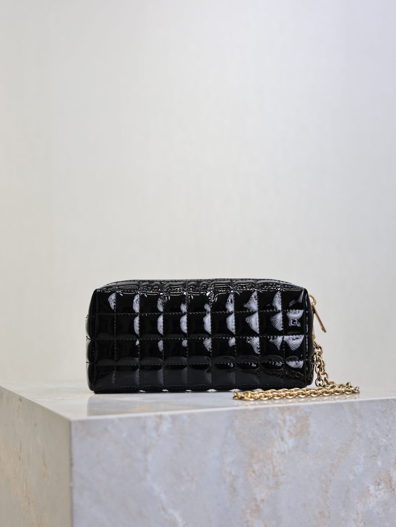 YSL Cassandre Matelassé Chain Clutch 18.5cm Black Patent Leather