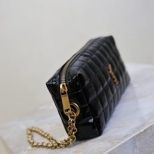 YSL Cassandre Matelassé Chain Clutch 18.5cm Black Patent Leather