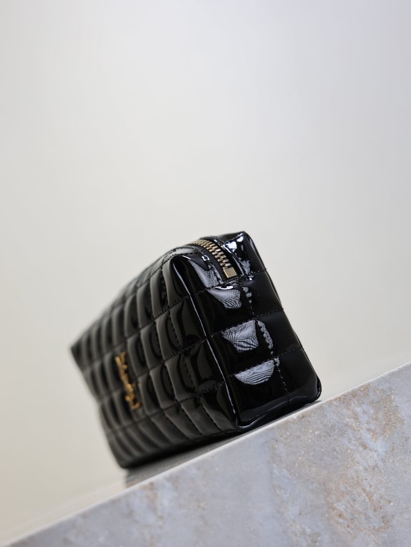 YSL Cassandre Matelassé Chain Clutch 18.5cm Black Patent Leather