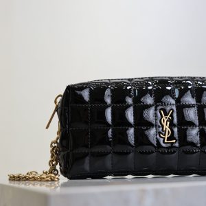 YSL Cassandre Matelassé Chain Clutch 18.5cm Black Patent Leather