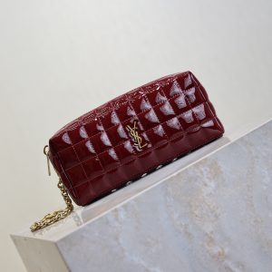 YSL Cassandre Matelassé Chain Clutch 18.5cm Burgundy Patent Leather