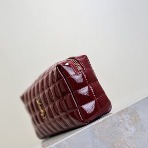 YSL Cassandre Matelassé Chain Clutch 18.5cm Burgundy Patent Leather