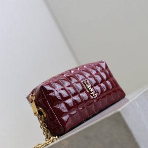 YSL Cassandre Matelassé Chain Clutch 18.5cm Burgundy Patent Leather