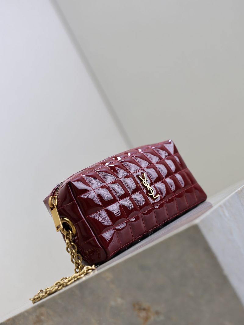 YSL Cassandre Matelassé Chain Clutch 18.5cm Burgundy Patent Leather
