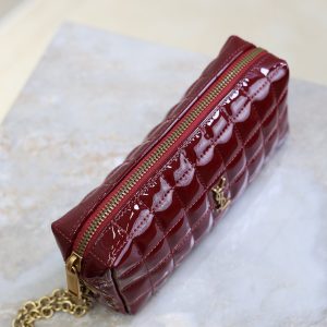YSL Cassandre Matelassé Chain Clutch 18.5cm Burgundy Patent Leather