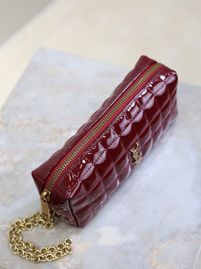 YSL Cassandre Matelassé Chain Clutch 18.5cm Burgundy Patent Leather
