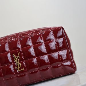 YSL Cassandre Matelassé Chain Clutch 18.5cm Burgundy Patent Leather