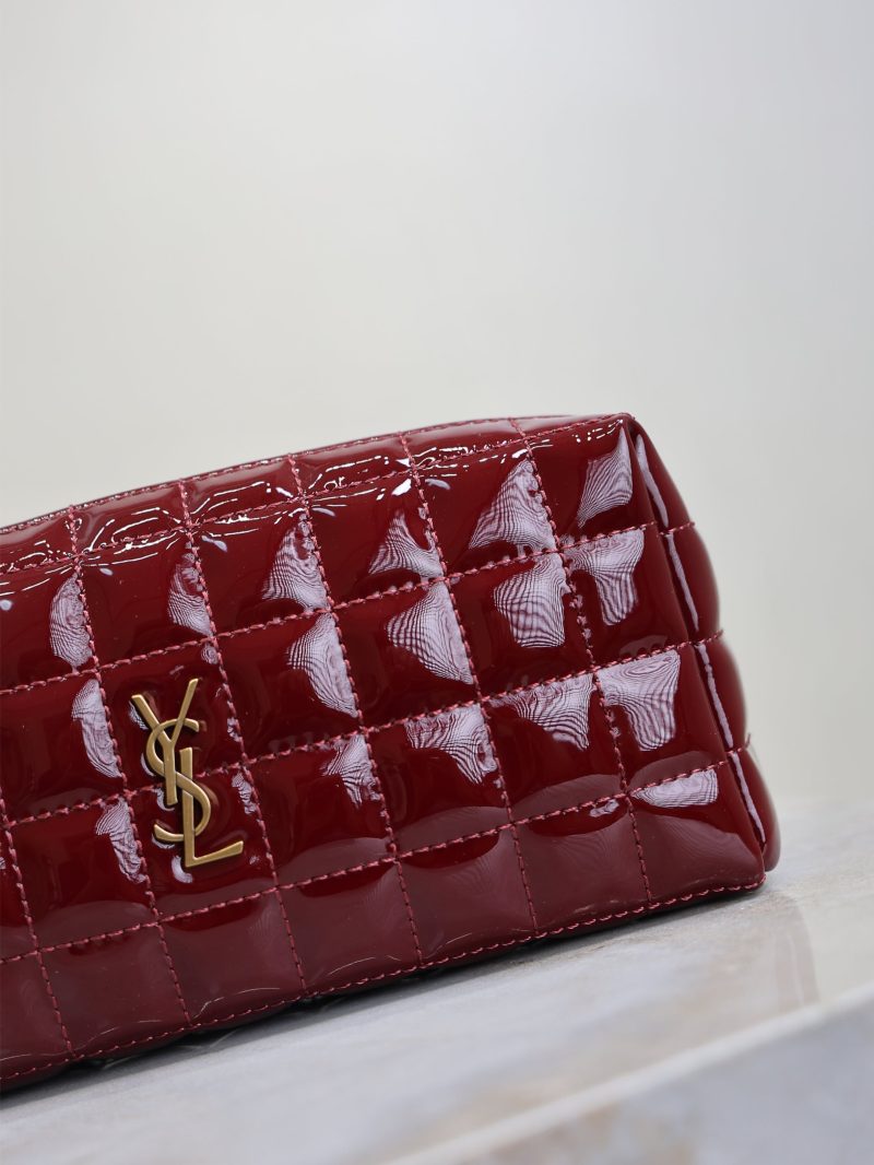 YSL Cassandre Matelassé Chain Clutch 18.5cm Burgundy Patent Leather