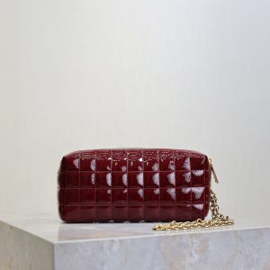 YSL Cassandre Matelassé Chain Clutch 18.5cm Burgundy Patent Leather