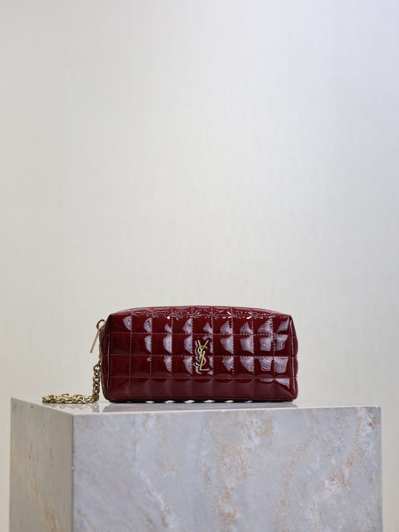 YSL Cassandre Matelassé Chain Clutch 18.5cm Burgundy Patent Leather