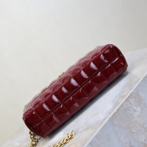 YSL Cassandre Matelassé Chain Clutch 18.5cm Burgundy Patent Leather