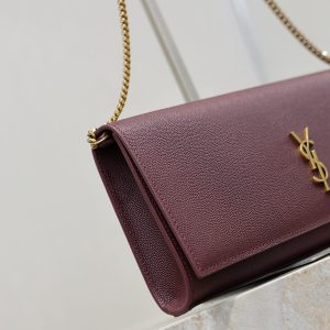 YSL Kate Clutch Bag Burgundy Caviar Leather