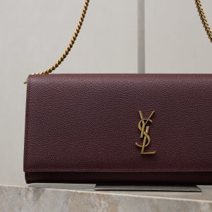 YSL Kate Clutch Bag Burgundy Caviar Leather