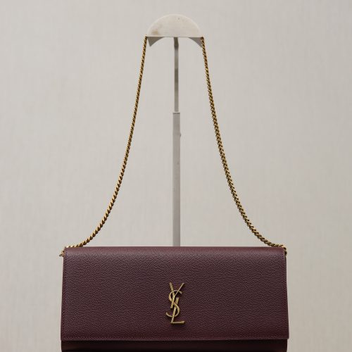 YSL Kate Clutch Bag Burgundy Caviar Leather