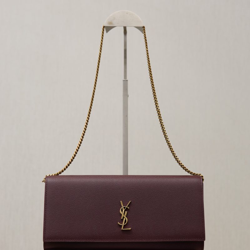 YSL Kate Clutch Bag Burgundy Caviar Leather