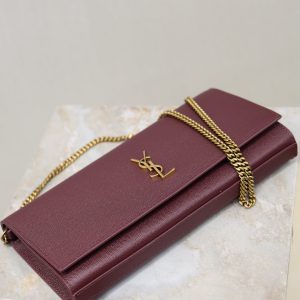YSL Kate Clutch Bag Burgundy Caviar Leather