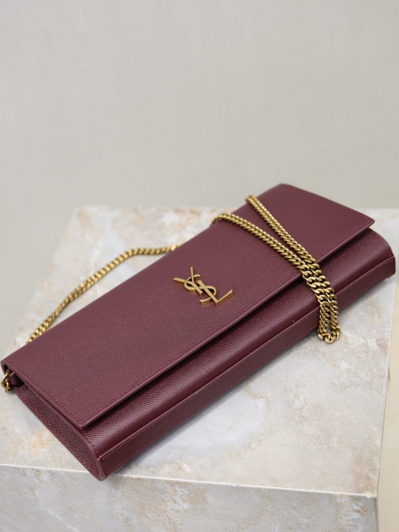 YSL Kate Clutch Bag Burgundy Caviar Leather