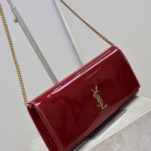 YSL Kate Clutch Bag Burgundy Patent Leather