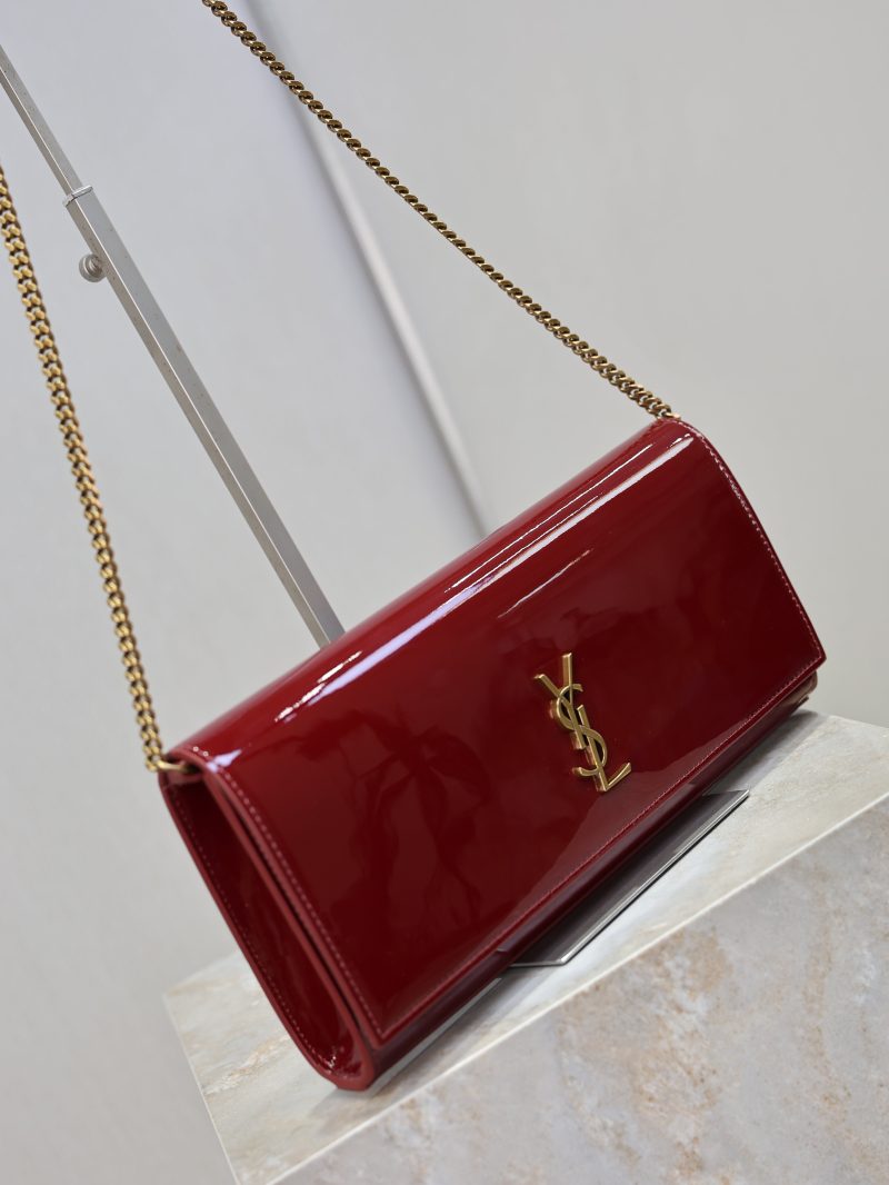 YSL Kate Clutch Bag Burgundy Patent Leather