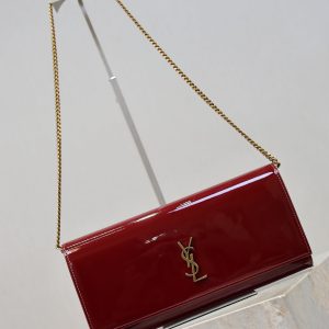 YSL Kate Clutch Bag Burgundy Patent Leather