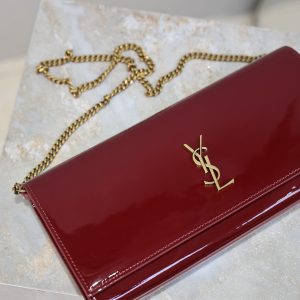 YSL Kate Clutch Bag Burgundy Patent Leather