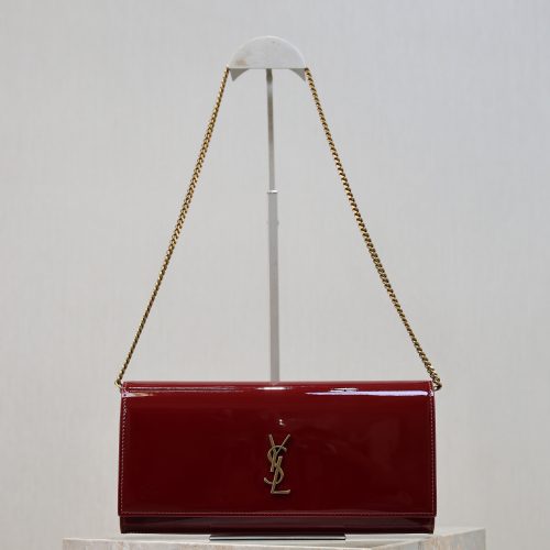 YSL Kate Clutch Bag Burgundy Patent Leather