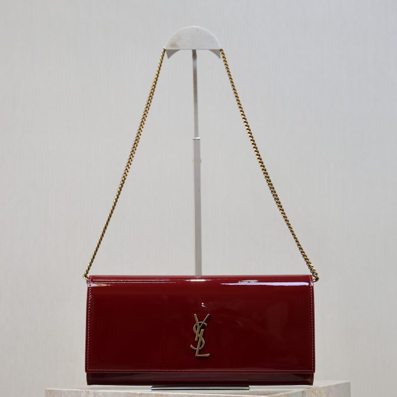 YSL Kate Clutch Bag Burgundy Patent Leather