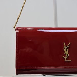 YSL Kate Clutch Bag Burgundy Patent Leather