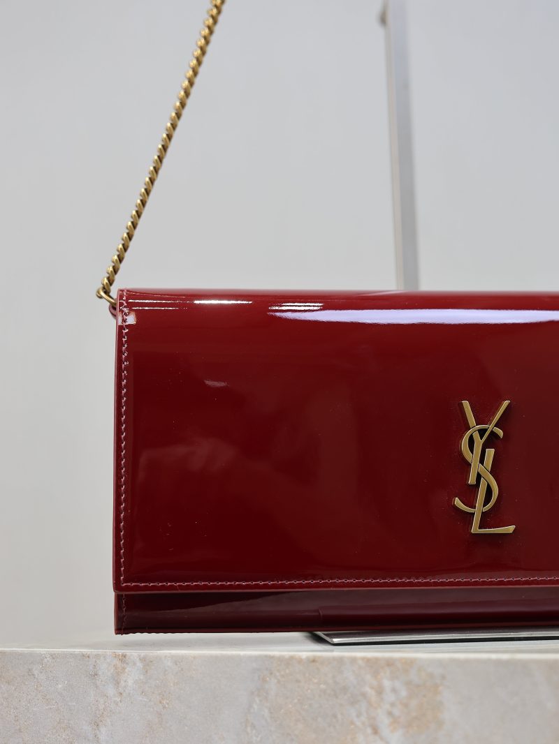 YSL Kate Clutch Bag Burgundy Patent Leather