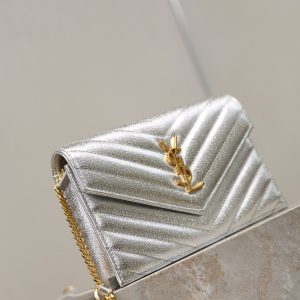 YSL Cassandre Matelassé Envelope Bag Sliver Metalic Leather