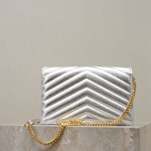 YSL Cassandre Matelassé Envelope Bag Sliver Metalic Leather