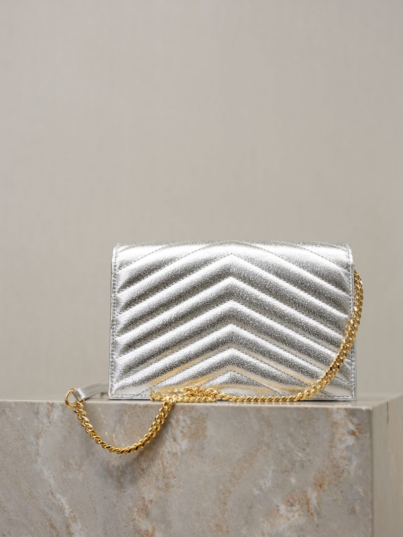 YSL Cassandre Matelassé Envelope Bag Sliver Metalic Leather