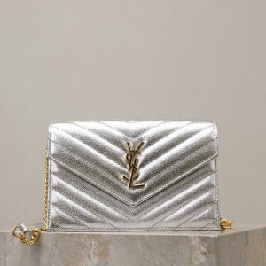 YSL Cassandre Matelassé Envelope Bag Sliver Metalic Leather