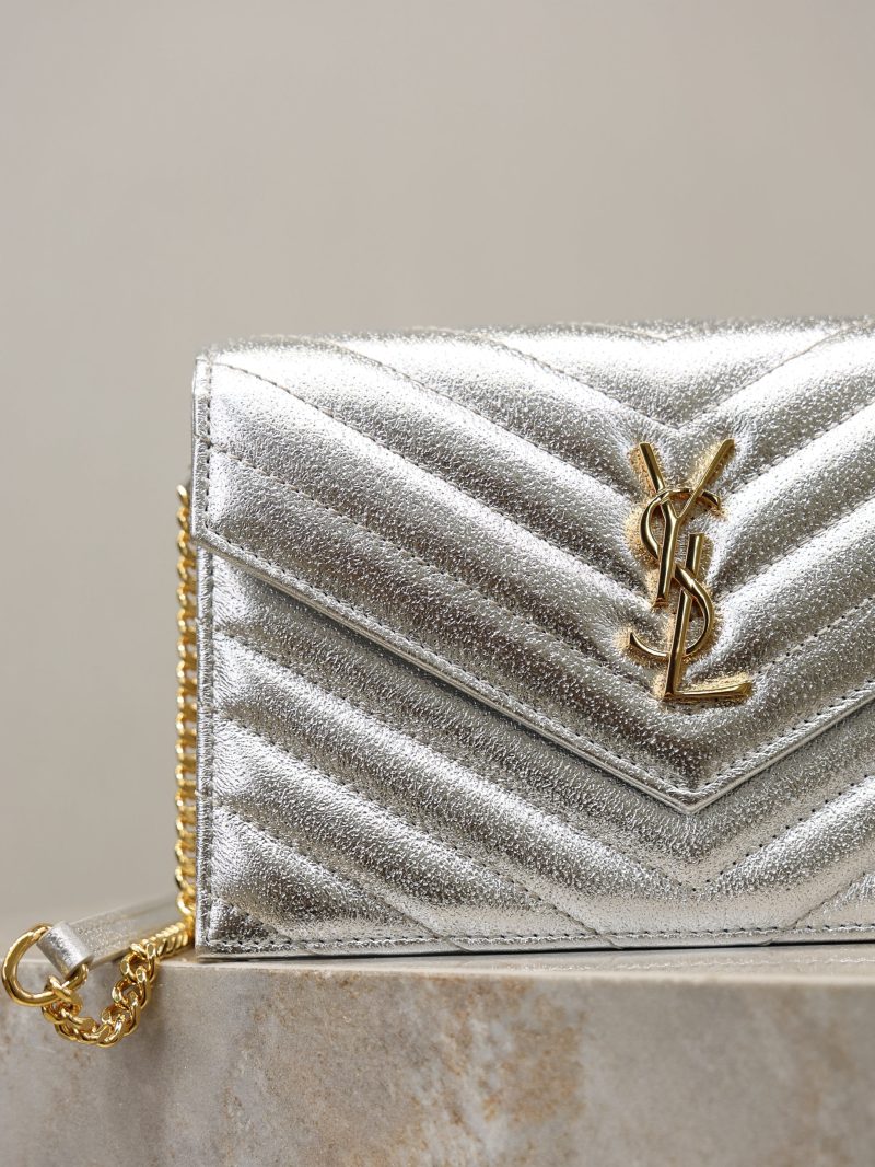 YSL Cassandre Matelassé Envelope Bag Sliver Metalic Leather